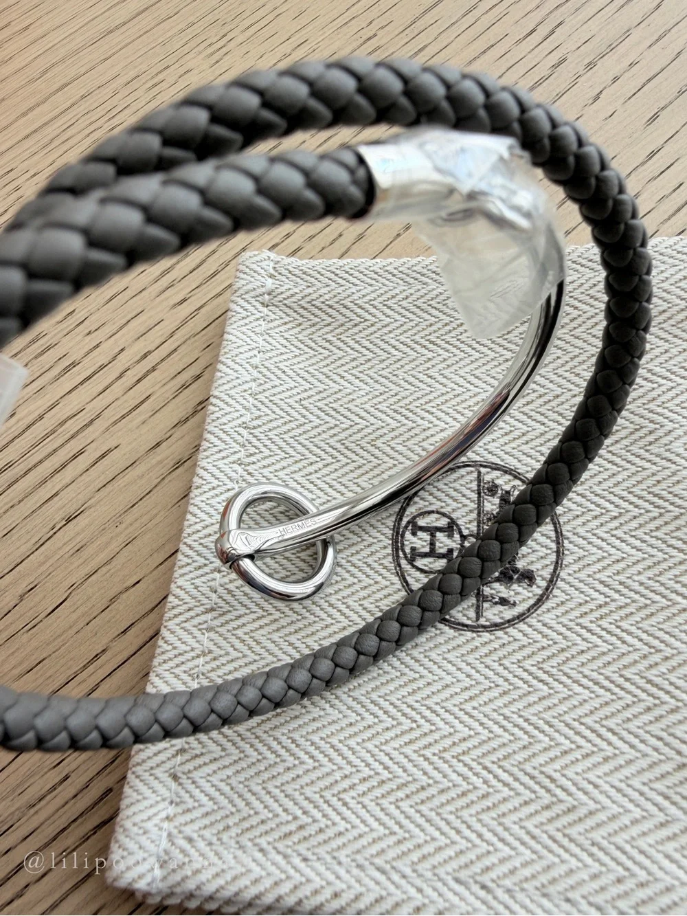Hermès Glenan Double Tour Leather Bracelet T5 Étain Palladium